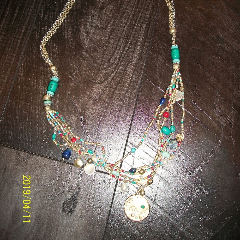 Chico's Julia Multi Beaded Coins Necklace NWT
